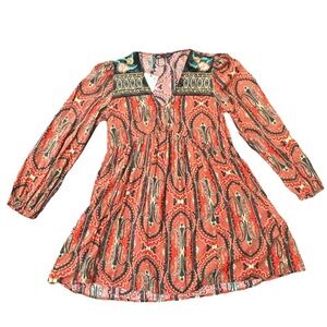 Zara Women’s M Bohemian Tunic Dress Embroidery Velour Floral Hippie Festival NWT